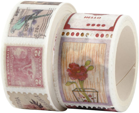 Creativ firma malertape, stempel og blomstermotiver, l: 3+5 m, b: 20+25 mm, 2 ruller 1 æske