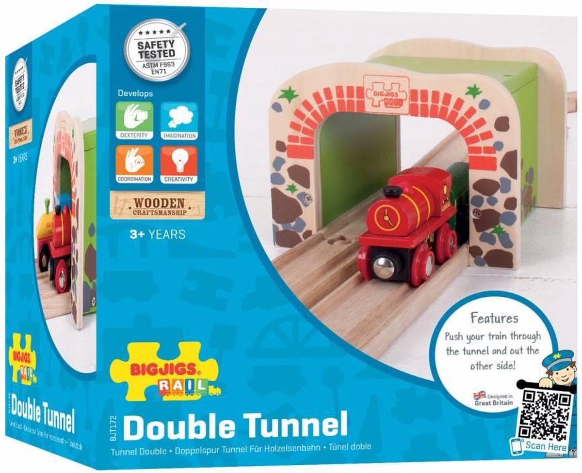 Bigjigs træskinner - dobbelt -track tunnel