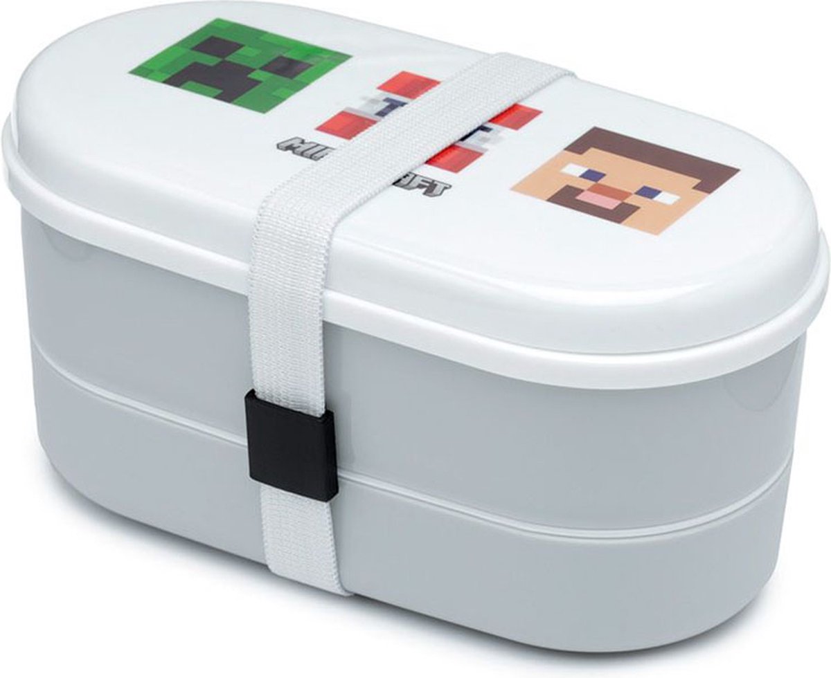 Puckator bento æske minecraft brød æske med gaffel + ske - hvid