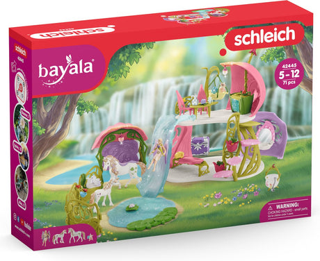 Schleich bayala - glitrende blomsterhus - børnelegetøj - med enhjørning, alfer, sø og stald - 71 dele