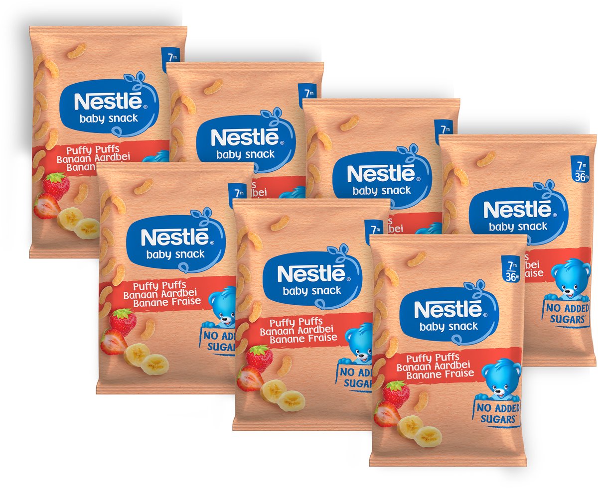 Nestlé babysnack puffy puffs banan jordbær - babymad snacks 7m+ - 7 poser x 28g