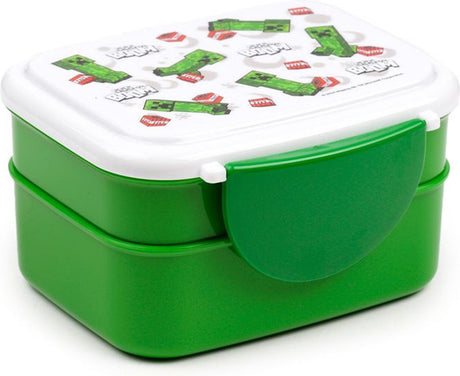 Puckator bentobox madkasse - minecraft creeper tnt - sss. . . træ - hvidgrøn - bestik - 9x15,5x14cm