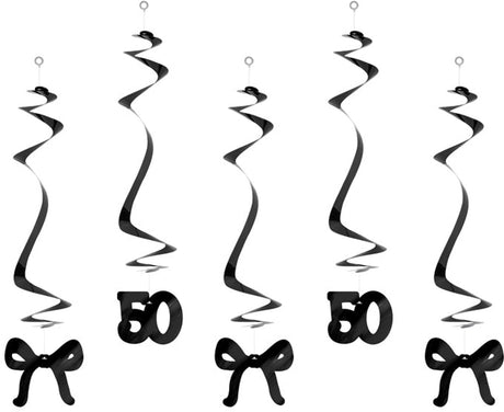 Partydeco fødselsdagsdekoration med guirlande til 50 års fødselsdag, med bånd, sort, 50 cm (1 pakke med 5 stk.)