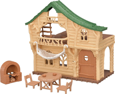 Sylvanian familier 5451 bjælkehytte på søen - kan kombineres med 5450 træhytte (stabling)