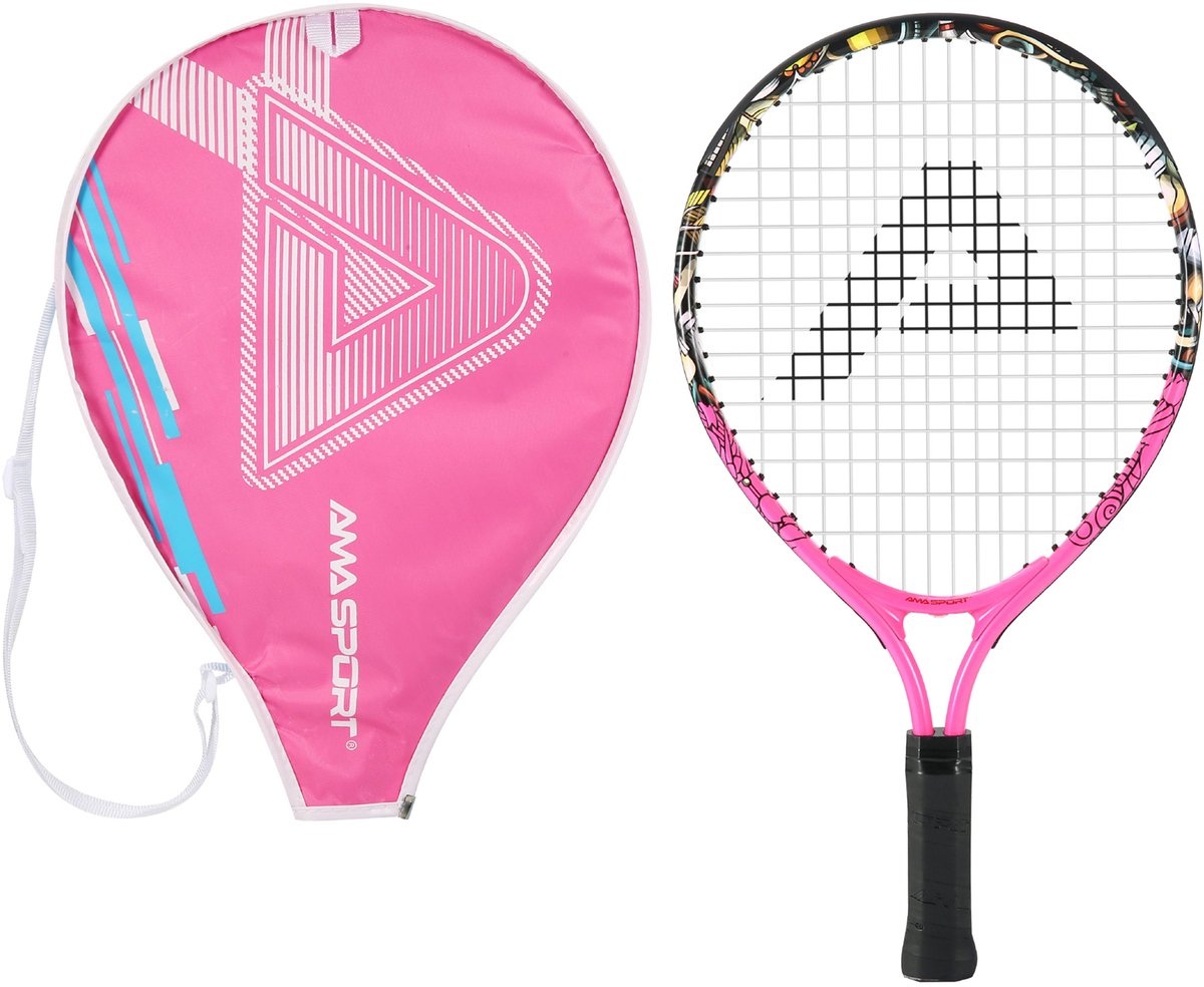 Ama sport børnetennisketcher graffiti pink 21 tommer - letvægts juniorketcher med taske - ideel til begyndere -