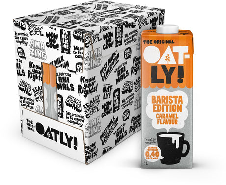 Oatly! oatly oats barista edition karamel smag - 6 stykker - (6l) - langtidsholdbar plantebaseret mælk - barista karamel - værdipakke