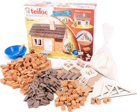 Teifoc ® byggesæt – bindingsværkshus – 200 dele – ægte mini mursten med cement, skål og spartel – byggesæt til børn fra 6 år