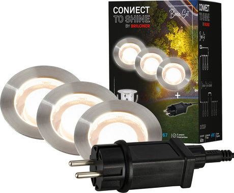 Briloner connect to shine - LED jordspot til udendørs - sæt med 3 - startsæt til havebelysning - varmt hvidt lys - ip67 - ø3x2,6 cm