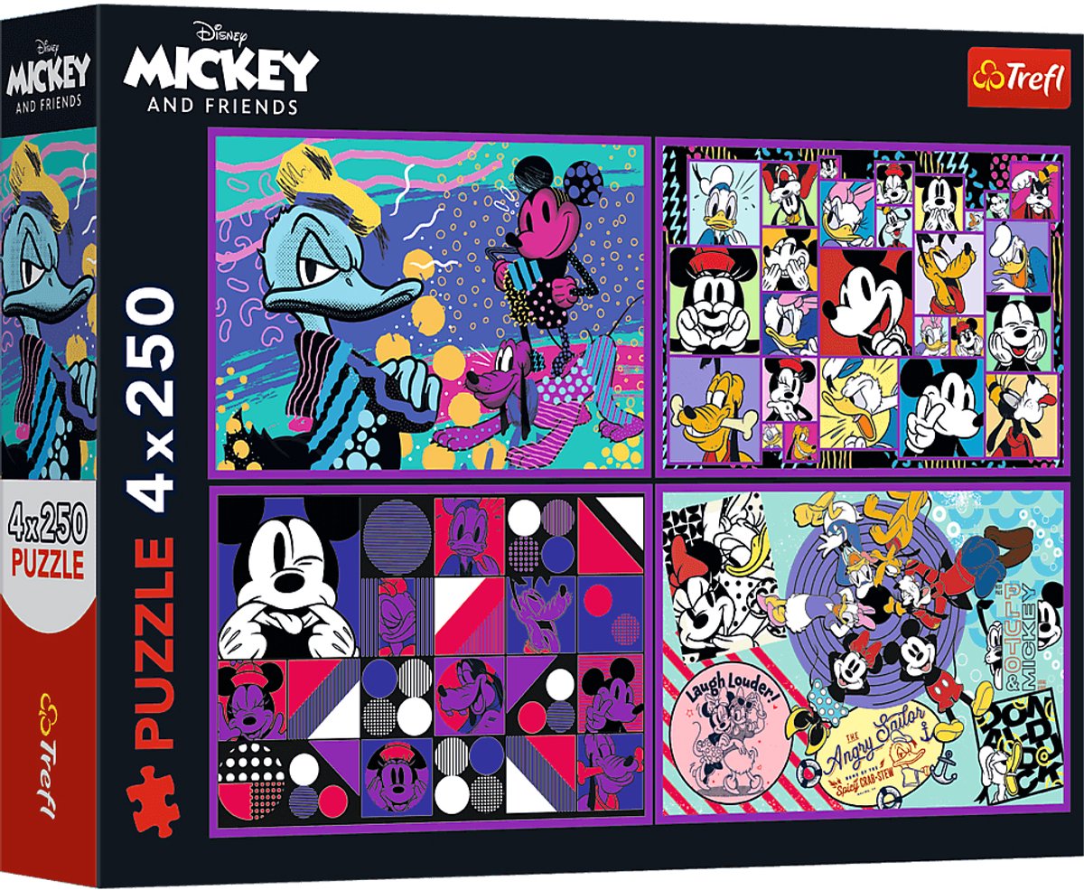 Trefl puzzle set - mickey mouse adventures - 4x250 pieces - Disney.