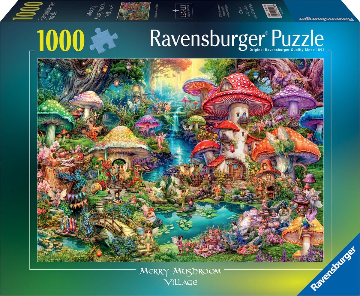 Ravensburger puslespil glædelig svampelandsby, 1000 stk.