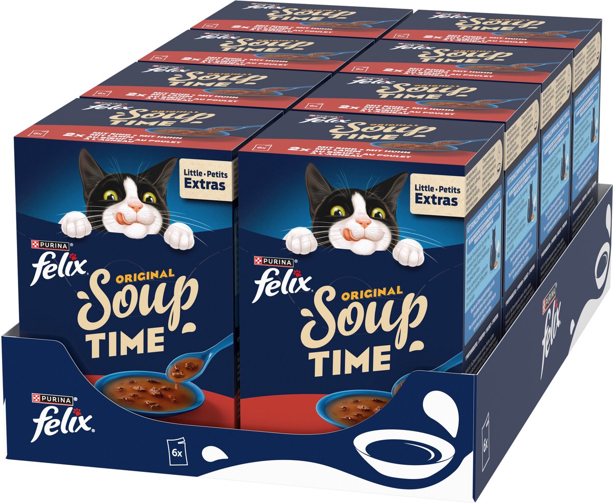 Felix suppe kødudvalg - kattefoder vådfoder - oksekød kyllingelam - 48 x 48 g