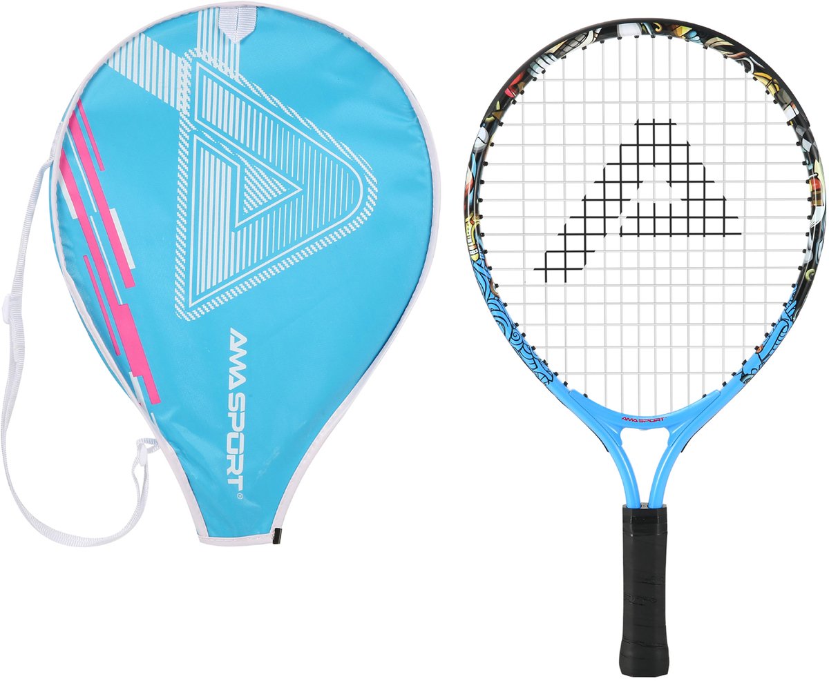 Ama sport børnetennisketcher graffitiblå 25 tommer - let juniorketcher med taske - ideel til begyndere -
