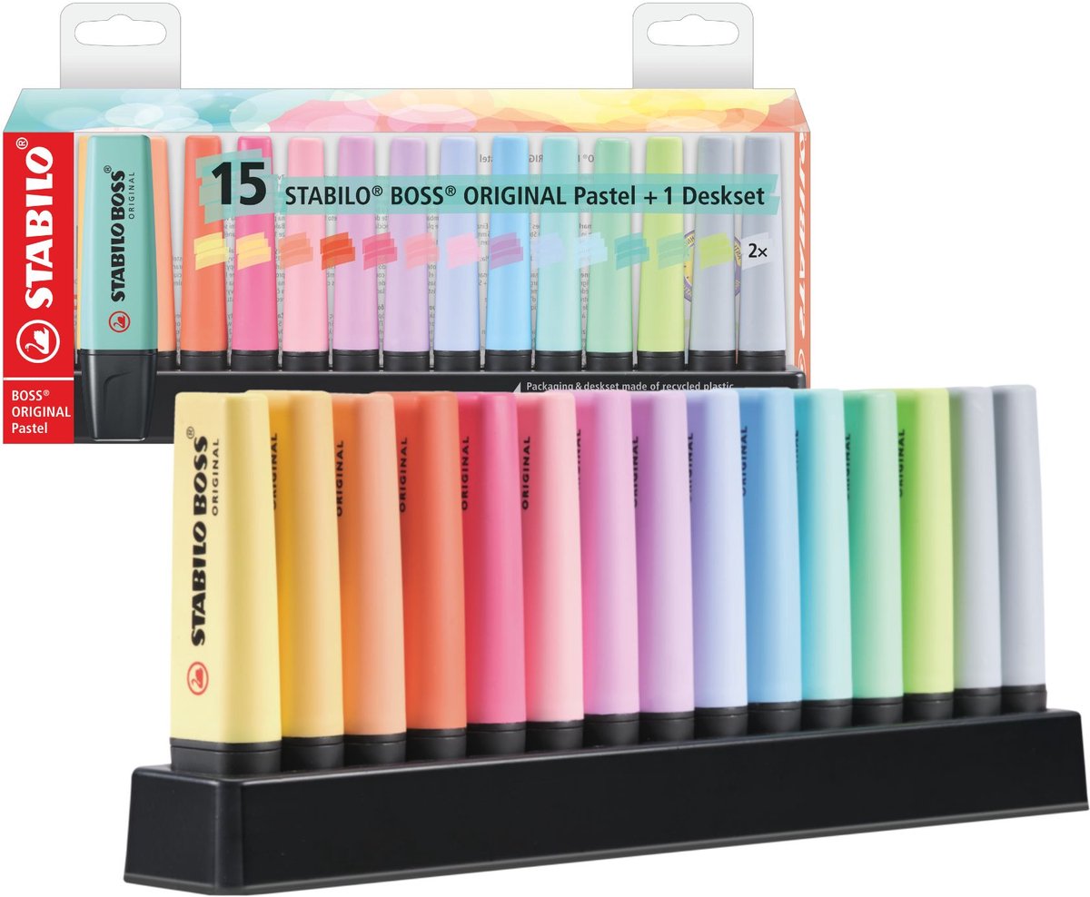 Stabilo boss original markerpenne - pastel - 15 stykker - 14 farver