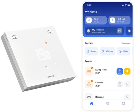 Netatmo smart termostat original - kablet smart termostat - app kontrol, energibesparende forbrugsindsigt - materielkompatibel - fungerer med apple home, google home, alexa - hvid