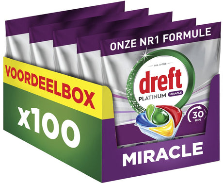 Dreft platinum miracle alt-i-én - 30 minutters mirakel opvasketabletter - citron - 100 stk.