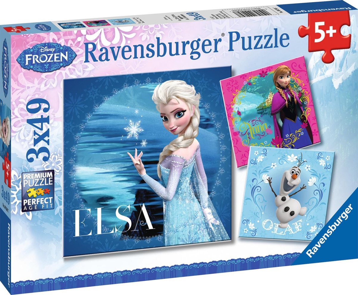 Ravensburger puslespil Disney Frozen Elsa, Anna Olaf - 3x49 brikker - børnepuslespil