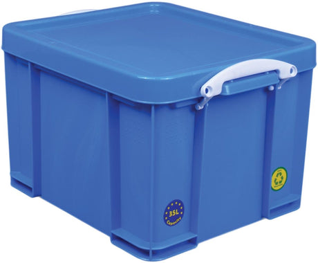 Really useful box opbergdoos 35 liter | neonblauw met witte handvaten