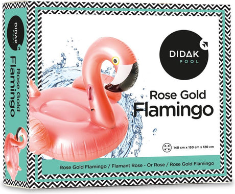 Didak pool ride-on flamingo - oppustelig figur - rosa guld - 140x130x120 cm - oppustelig