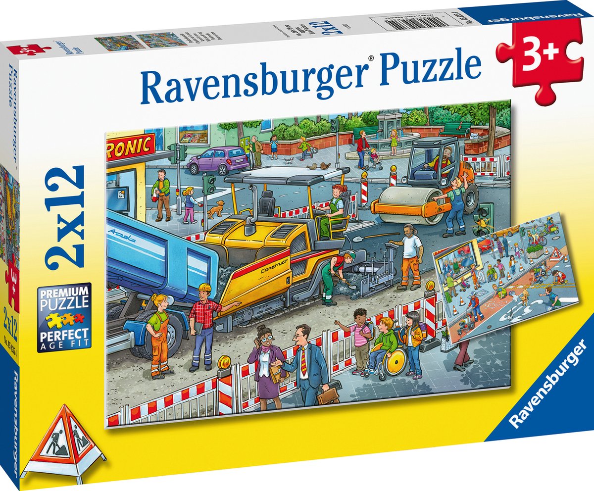 Ravensburger puslespil arbejde på vejen - to puslespil - 12 brikker - børnepuslespil