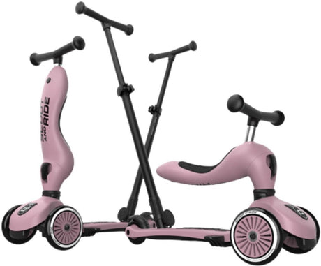 Scoot ride highwaykick 1 push go - 2-in-1 kinderstep met duwstang - step loopfiets 2-in-1, 3 wielen - duwstang 3 hoogtes, afneembare voetsteunen - 1-5 jaar, max 20 50 kg - wildberry