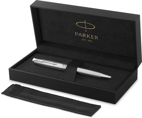 Parker sonnet ciselé special edition kuglepen, kasket, tønde og detalje med palladium finish, medium, sort blæk