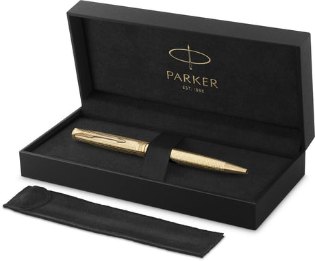 Parker sonnet ciselé special edition kuglepen, kasket, tønde og detalje med guldfinish, medium, sort blæk