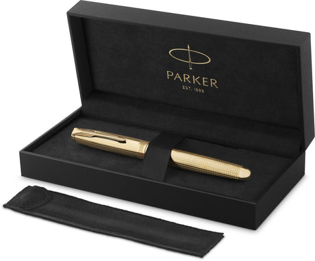 Parker sonnet ciselé special edition rullekuglepen, kasket, tønde og detalje med guldfinish, fint, sort blæk
