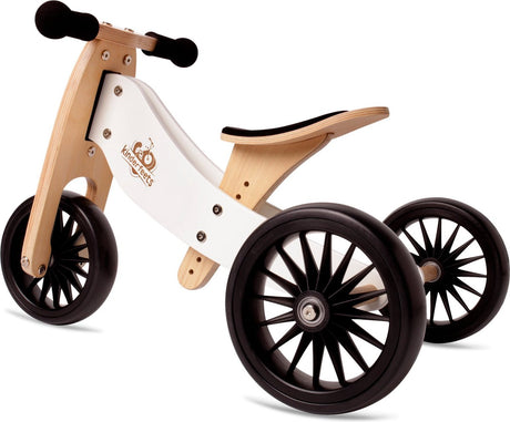 Kinderfeets 2-i-1 balancecykel trehjulet cykel i træ fra lille til plus - hvid