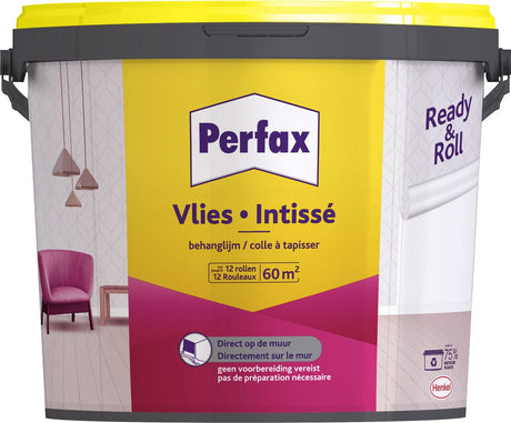 Perfax klar rulle tapet klæbende fleece 9 kg | non-woven tapet tapetklister | tapetlim gennemsigtig | alle overflader tapetklister
