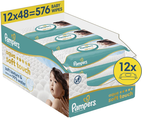 Pampers aqua soft touch babyservietter - 12 pakker med 48 servietter = 576 servietter
