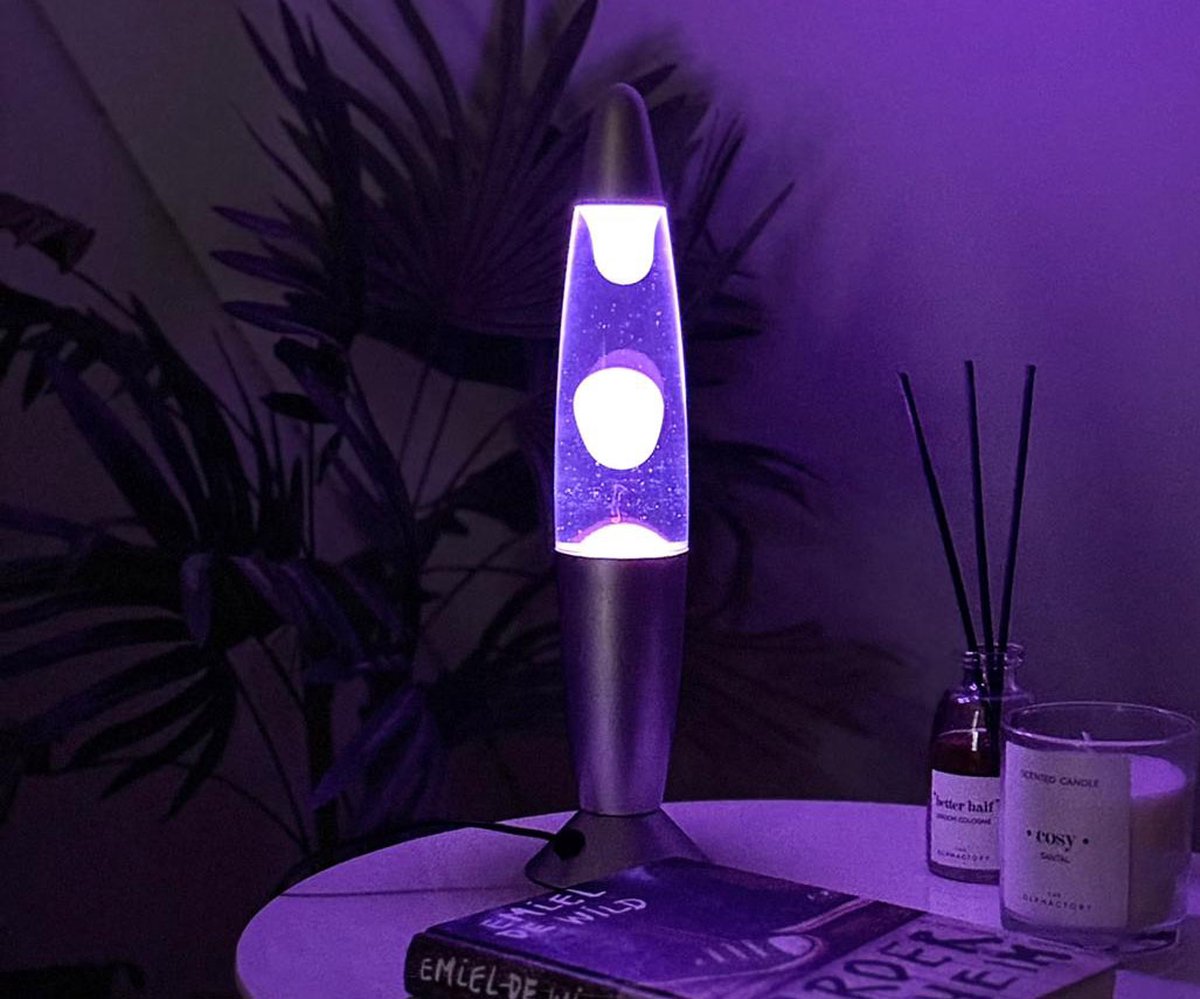 I-total lava lampe - flere farver lava - multifarve - sølv base - stemningsbelysning - 23w - 35 x 8,5 cm