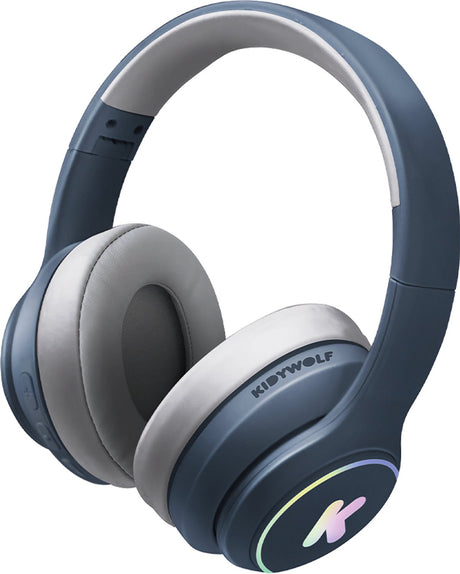 Kidywolf k-ears bluetooth børnehovedtelefoner blå - 85db volumengrænse, trådløs foldbar, LED - 5+