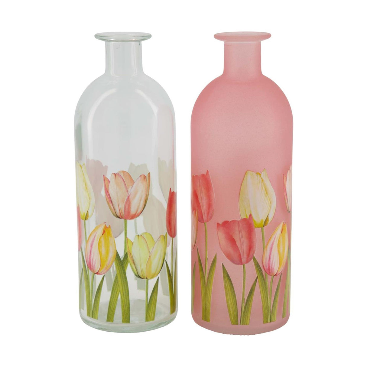 Dijk natural collections flaske med tulipan print glas ø7xh20,5cm