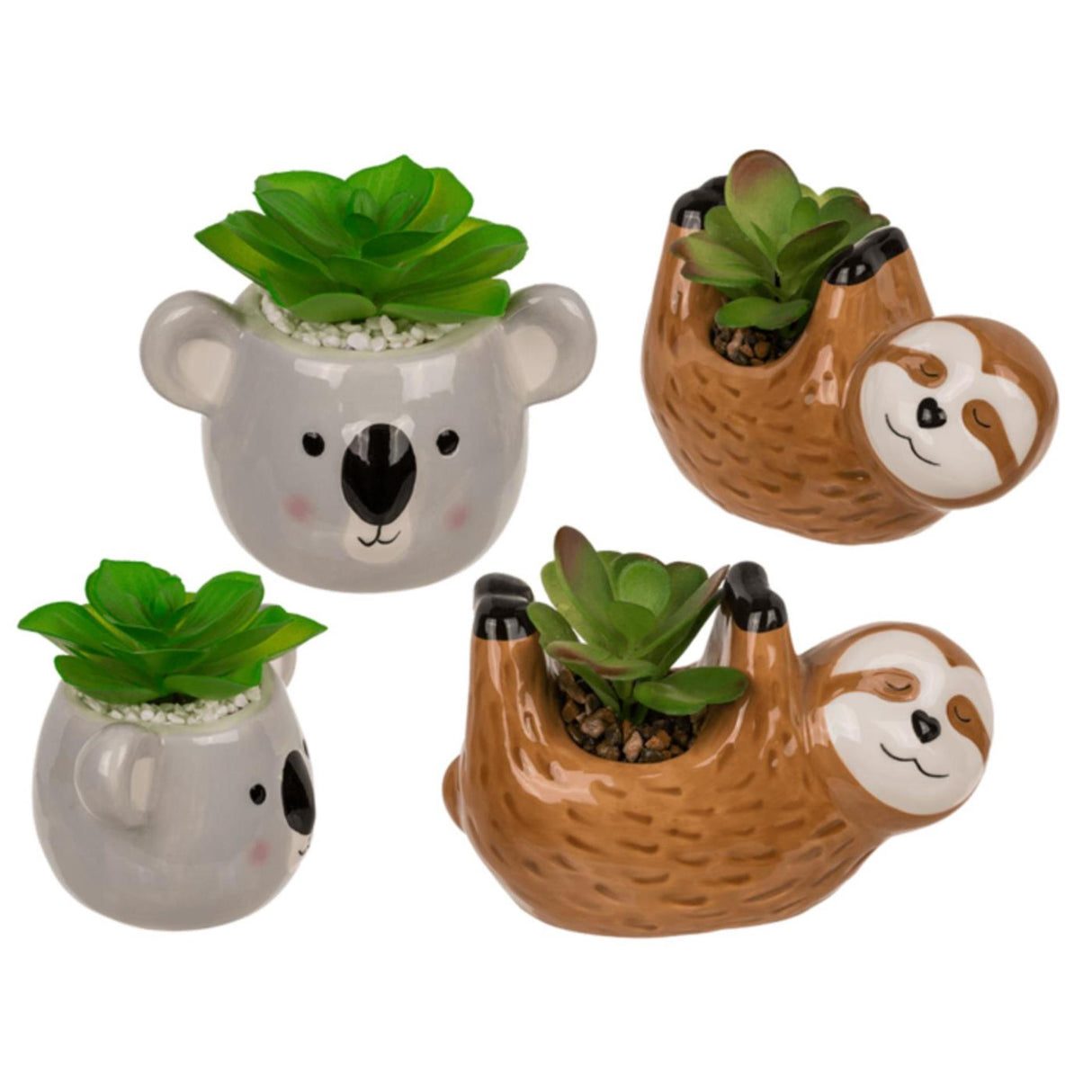 Ootb deco sukkulent plante i keramisk potte, dovendyr eller koala 14x7x9cm