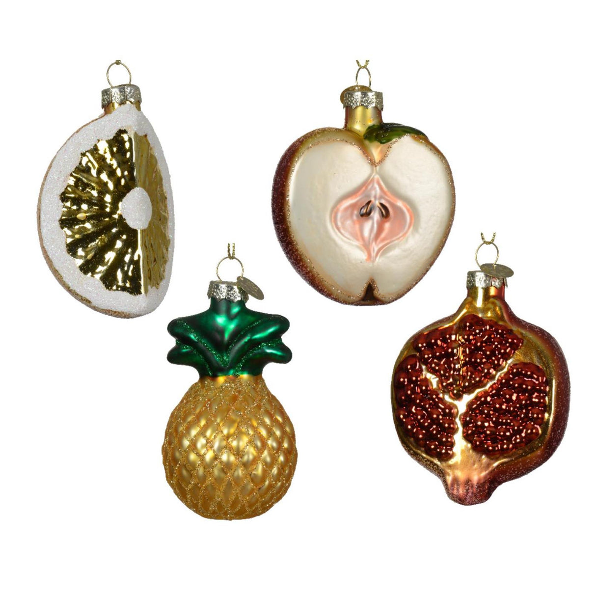 Decoris julevedhæng frugtglas ananas granatæble æblepære 5x7cm