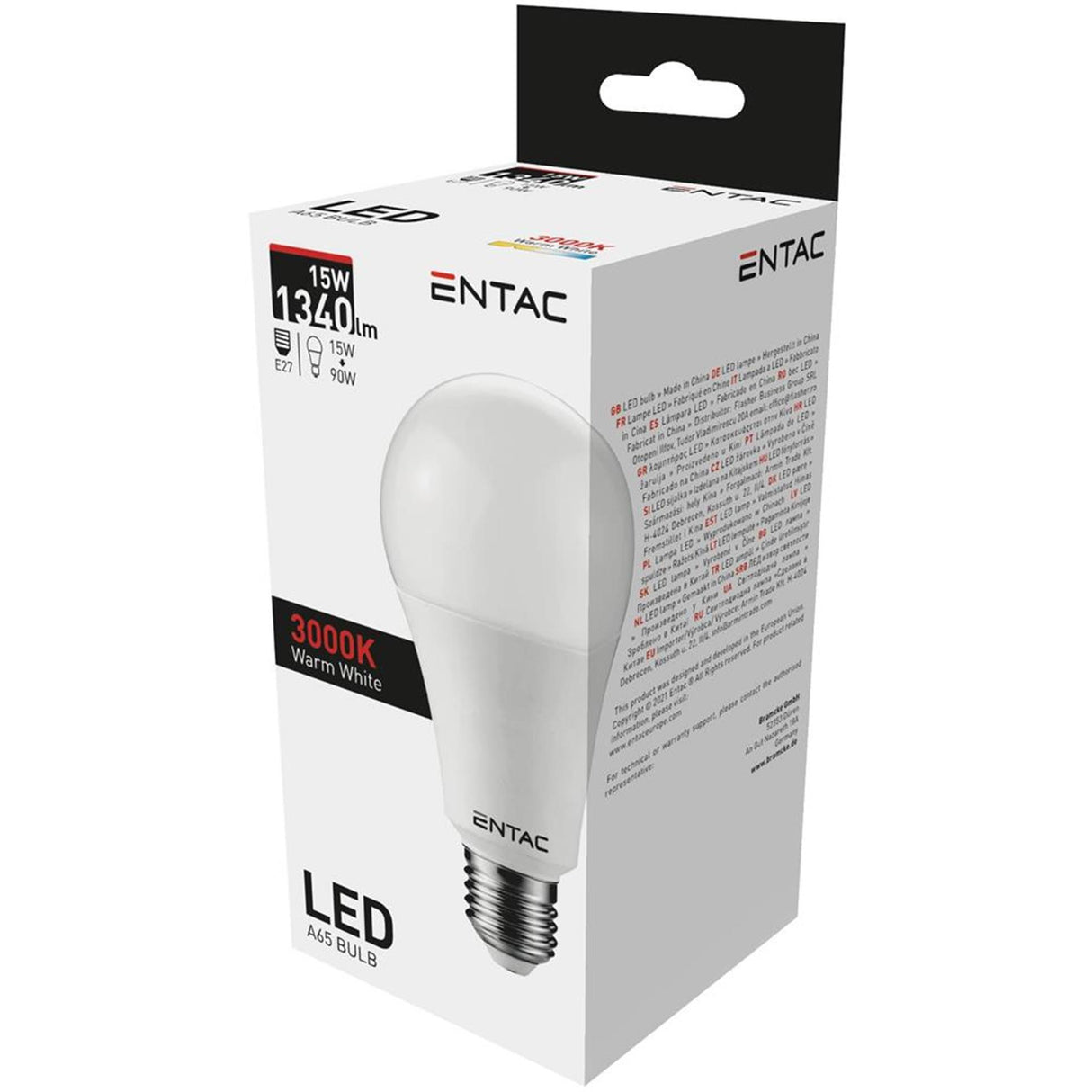 Entac LED-lampe 15w - E27 fitting, 3000 kelvin varm-hvid, 1340 lumen