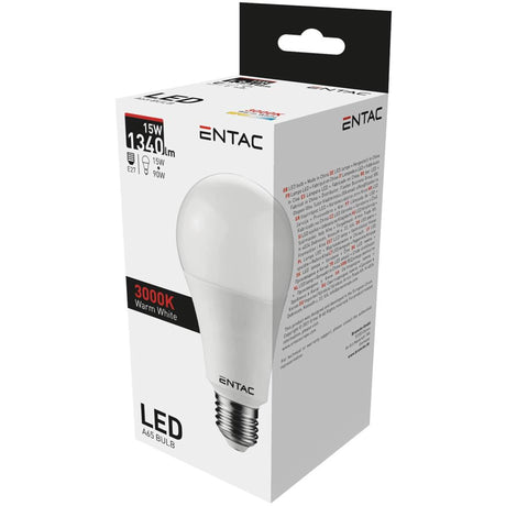 Entac LED-lampe 15w - E27 fitting, 3000 kelvin varm-hvid, 1340 lumen