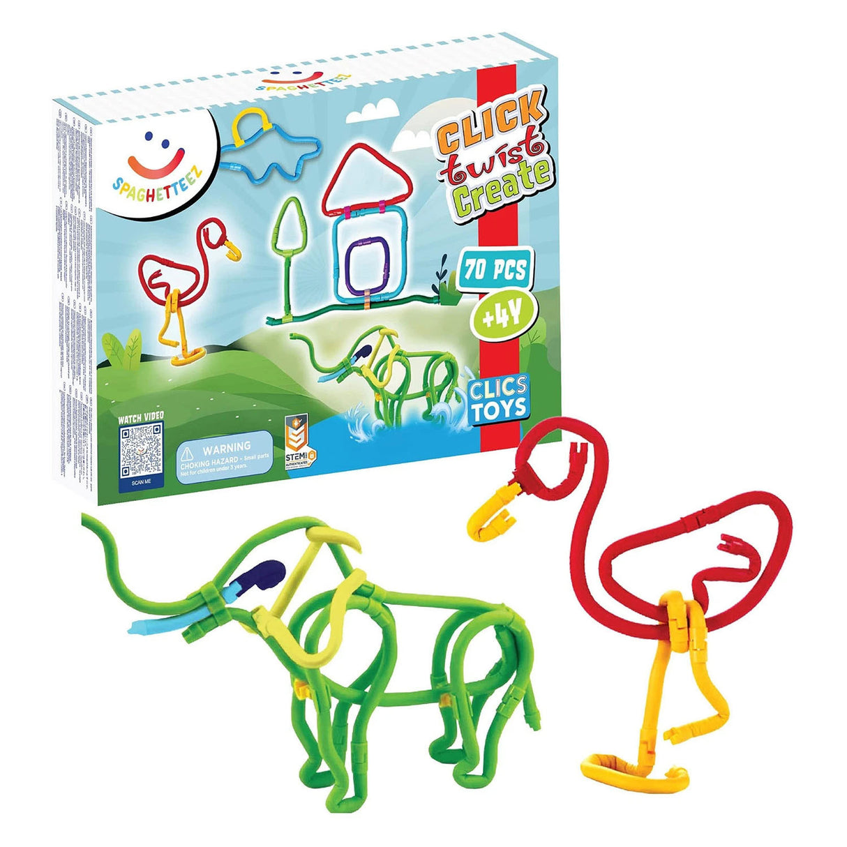 Spaghetteez 70-delt sæt - fleksible byggestænger - legetøj 4,5,6,7,8 år drenge og piger - håndværk piger drenge - byggelegetøj - montessori legetøj - pædagogisk legetøj