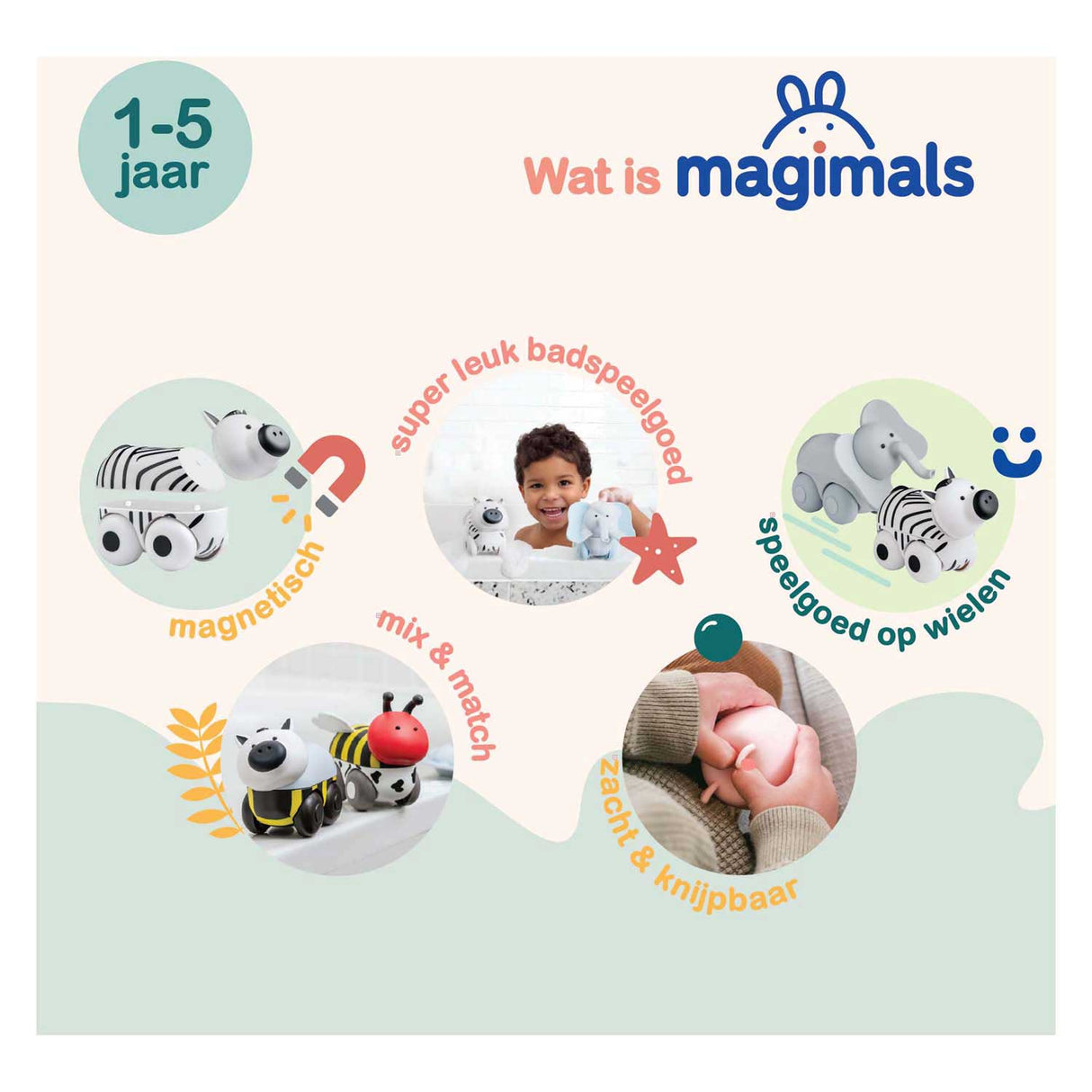 Magimals wheely safari box - interaktive magnetiske dyr på hjul (6 stk.). sjovt og kreativt legetøj, perfekt til badet eller på farten!