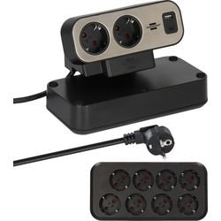 Brennerstuhl ®estilo duplex strømskinne med kontakt og USB-C (strømskinne med USB-C strømforsyning til hurtig opladning, 1x USB-C og 1x USB-A, 10x stikkontakter, 2m kabel)