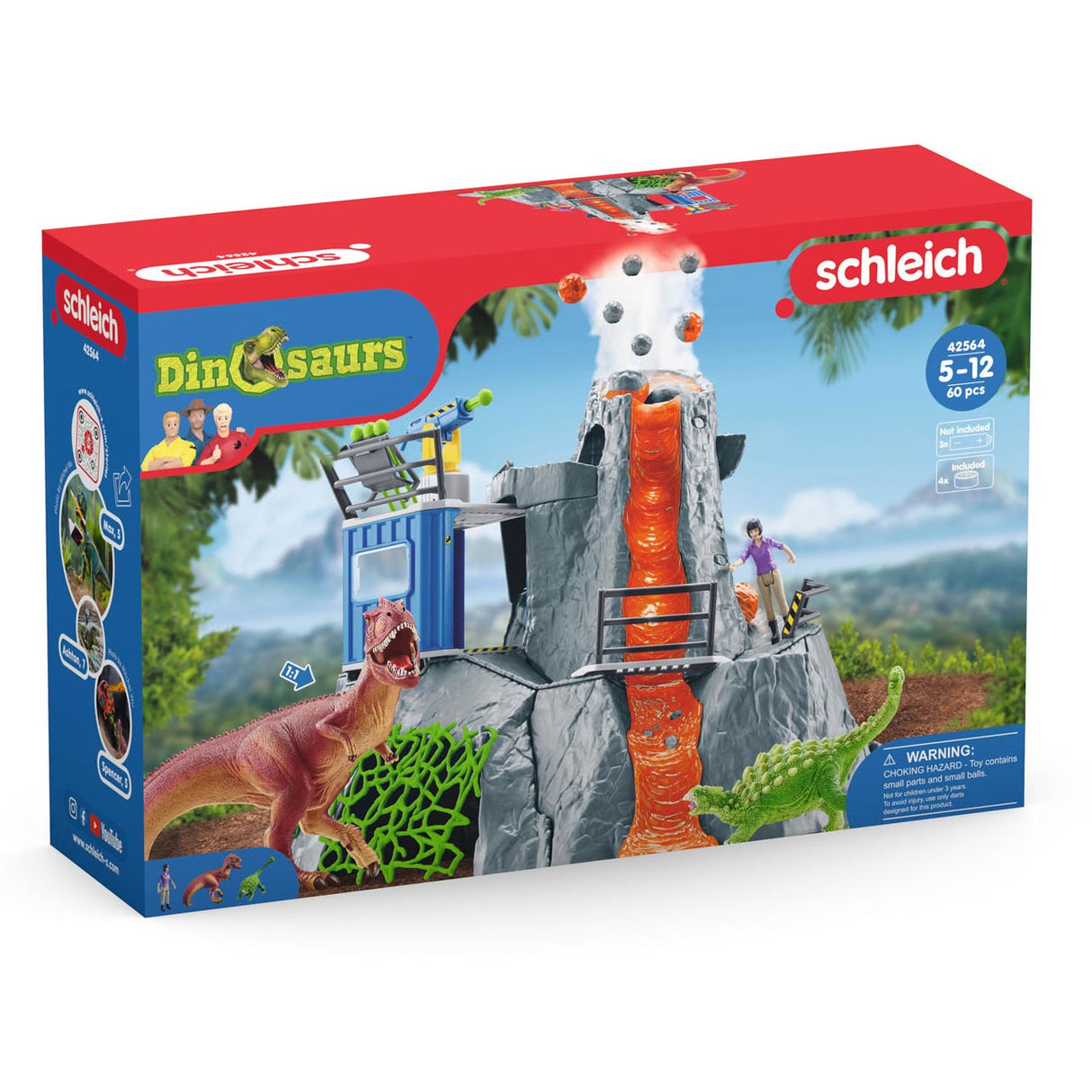 Schleich dinosaur - den store vulkan ekspedition - dino legetøj - børnelegetøj - dino legetøj - t-rex, ankylosaurus og vulkanudbrud - 36 dele