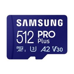 Samsung pro plus 512 GB microSDXC (2023) hukommelseskort (blå, UHS-I U3, Class 10, V30, A2)