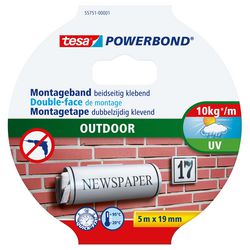 Tesa powerbond udendørs dobbeltklæbende monteringstape, 5m:19mm