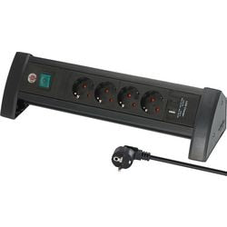 Brennerstuhl premium office-line strømskinne med 4 stikdåser med USB C PD 30W og USB A 18W (fremstillet i Tyskland, distributionsboks med 1,8 m kabel og afbryder, strømskinne ideel til skrivebordet)