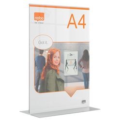 Nobo premium plus a4 fritstående plakatramme informationstavle - dobbeltsidet - gennemsigtig akryl