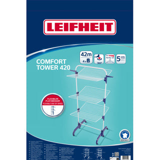 Leifheit tørretårn pegasus 420 solid comfort - inkl. holdere og hjul - 42 m tørrelængde