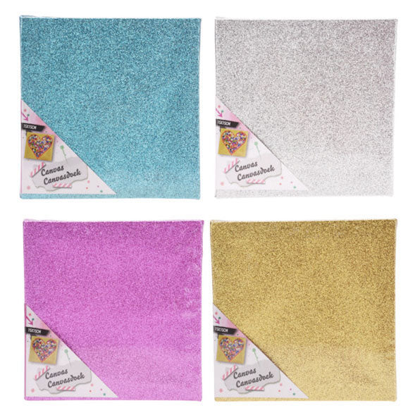 Lærred glitter 15x15cm, sæt med 12 stk