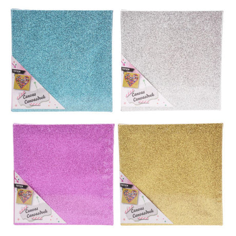 Lærred glitter 15x15cm, sæt med 12 stk