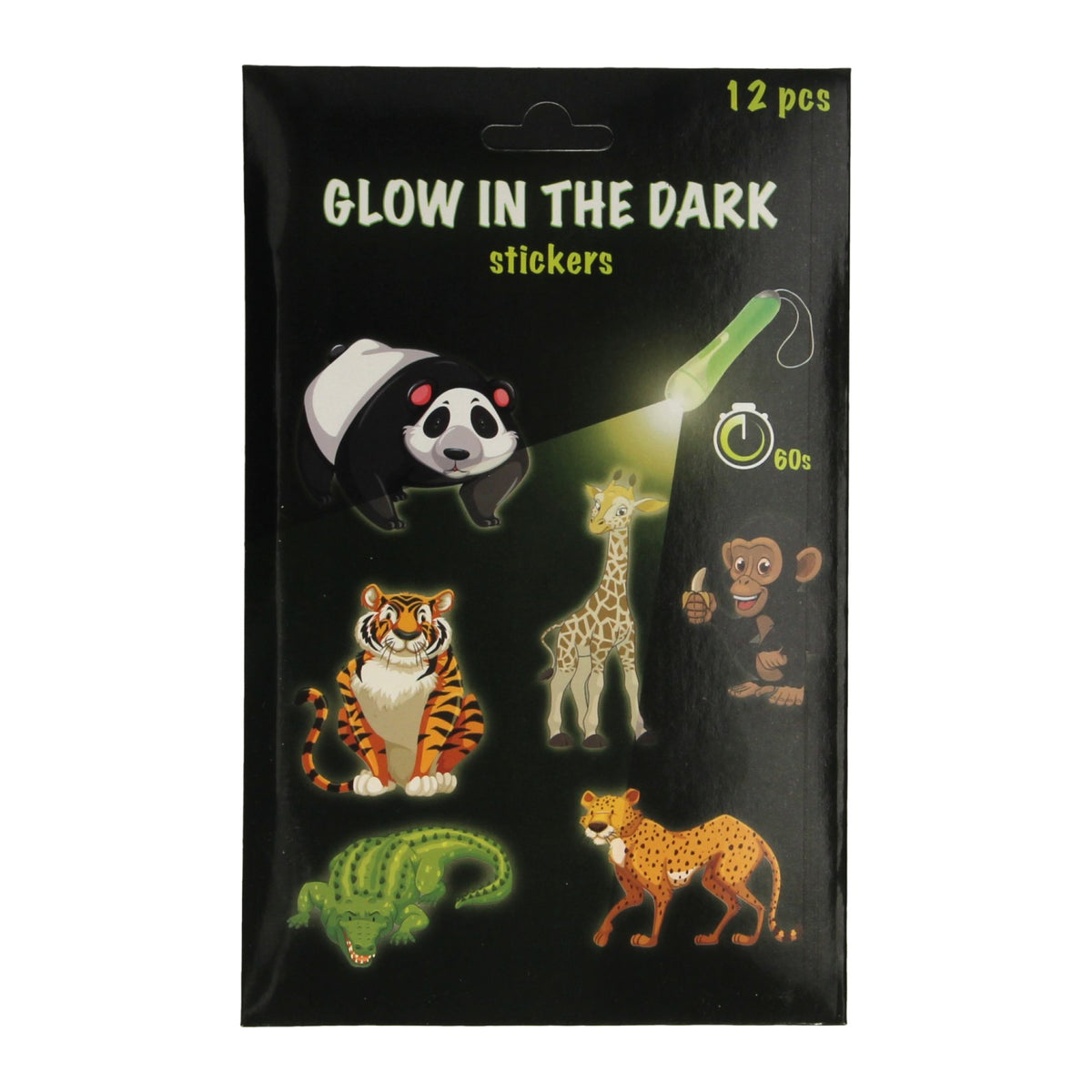 Glow in the dark klistermærker dyr, 12 stk