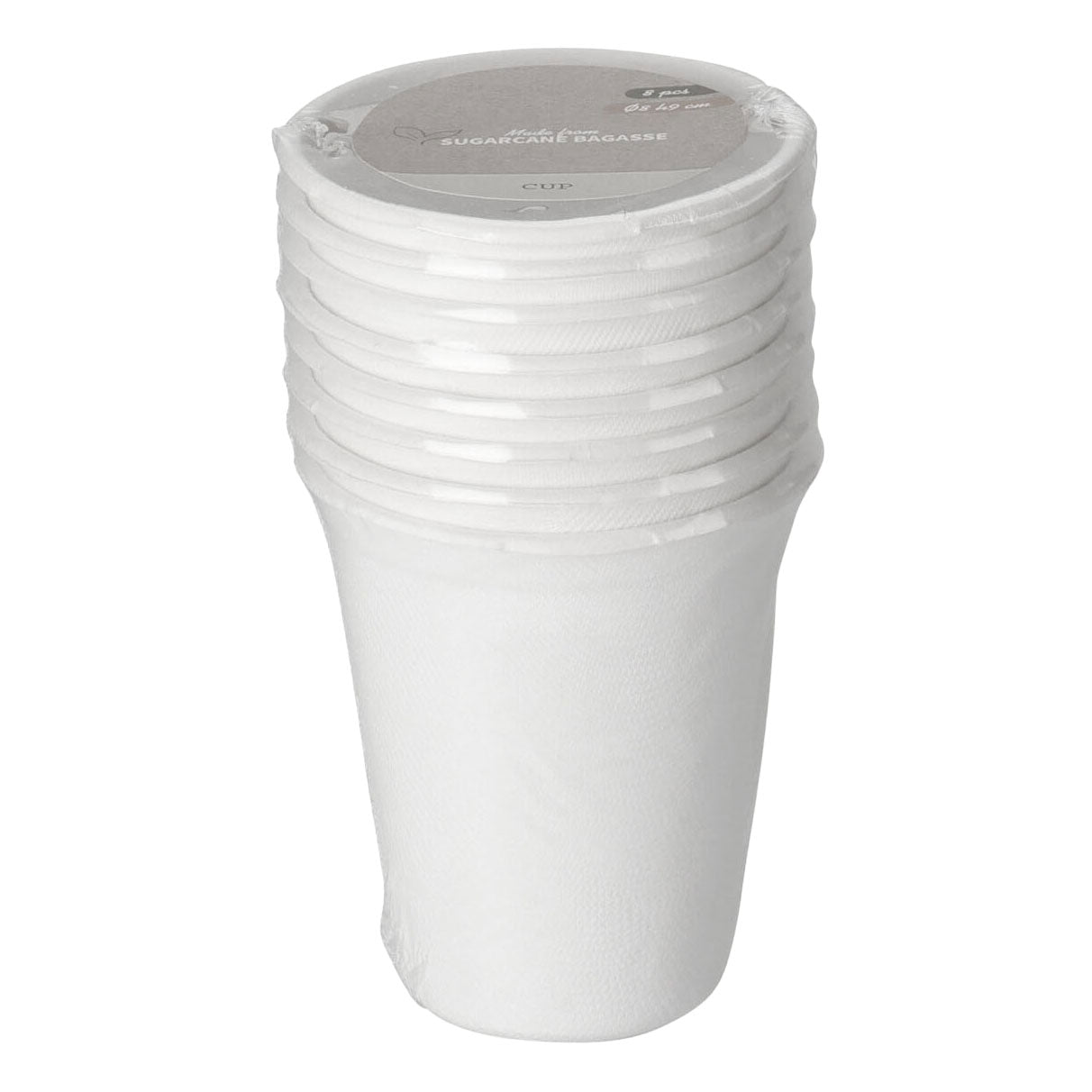Engangs sukkerrør kopper 275ml, 8 stk.